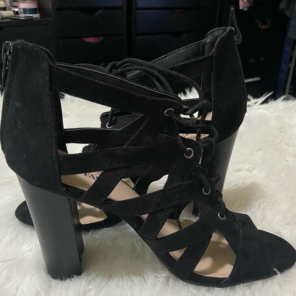 Just Fab 4Inch LaceUp Black Heels - Picture 2 of 5
